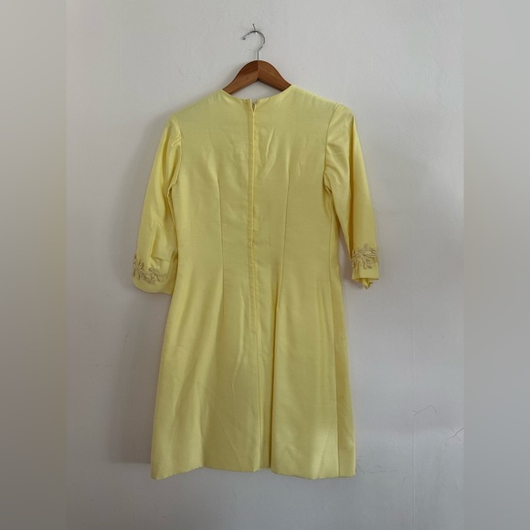 Vintage 60s Sylvia Ann Dress Yellow Sz M Pearl Crochet Daisy Trim Cocktail Party - Picture 10 of 16